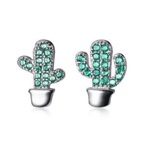 Cactus asymmetrical 925 silver stud earrings
